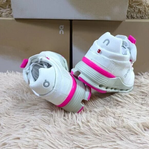 On Running Women's Athletic Shoes in White and Pink - Picture 5 of 5